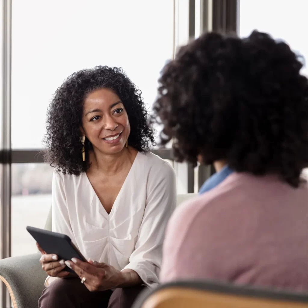 therapist speaking during meet and greet