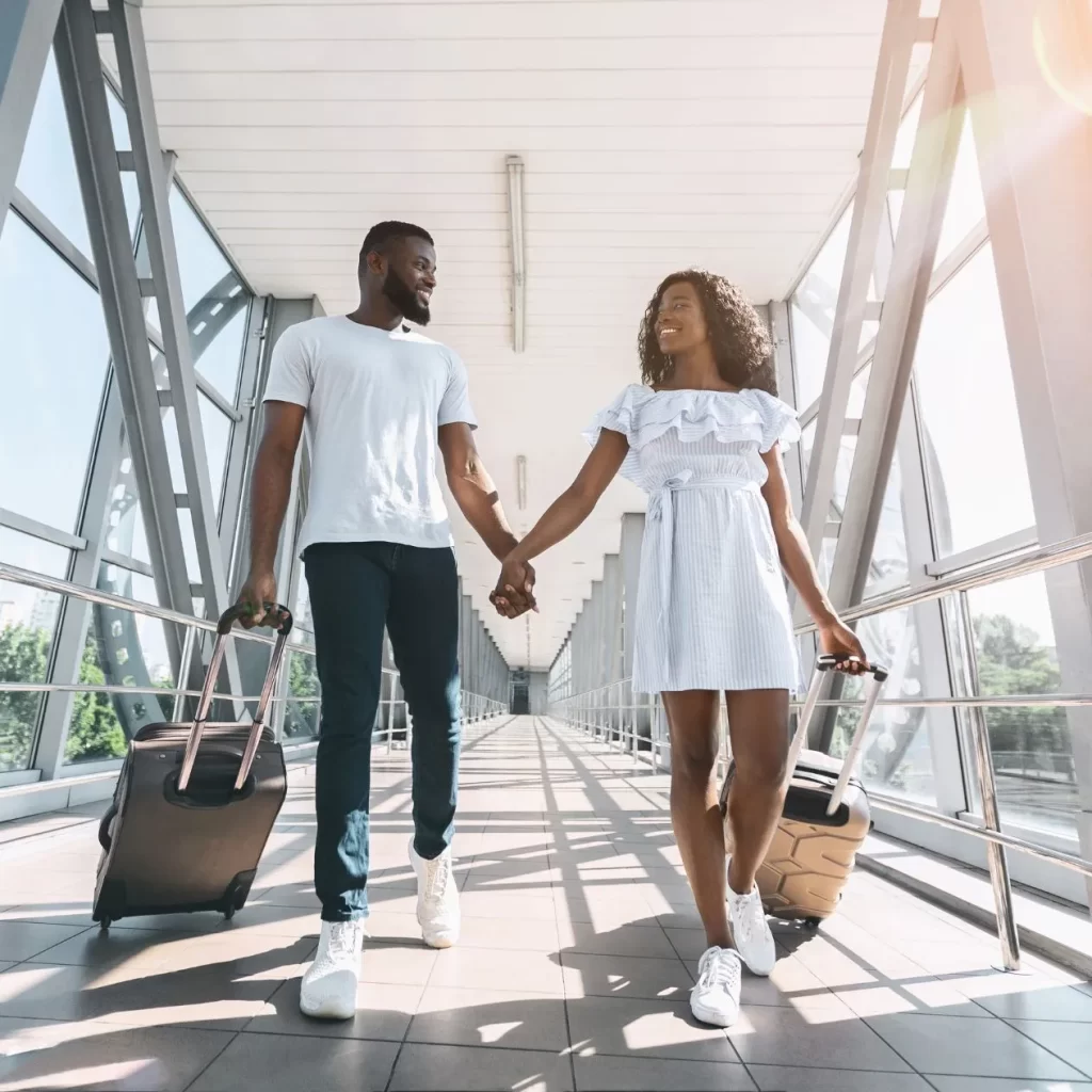 smiling travelling people after medicine