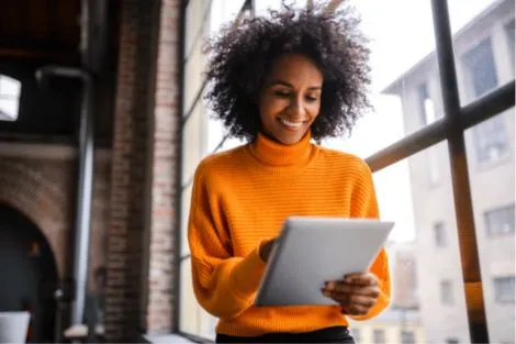 young happy woman with work life balance