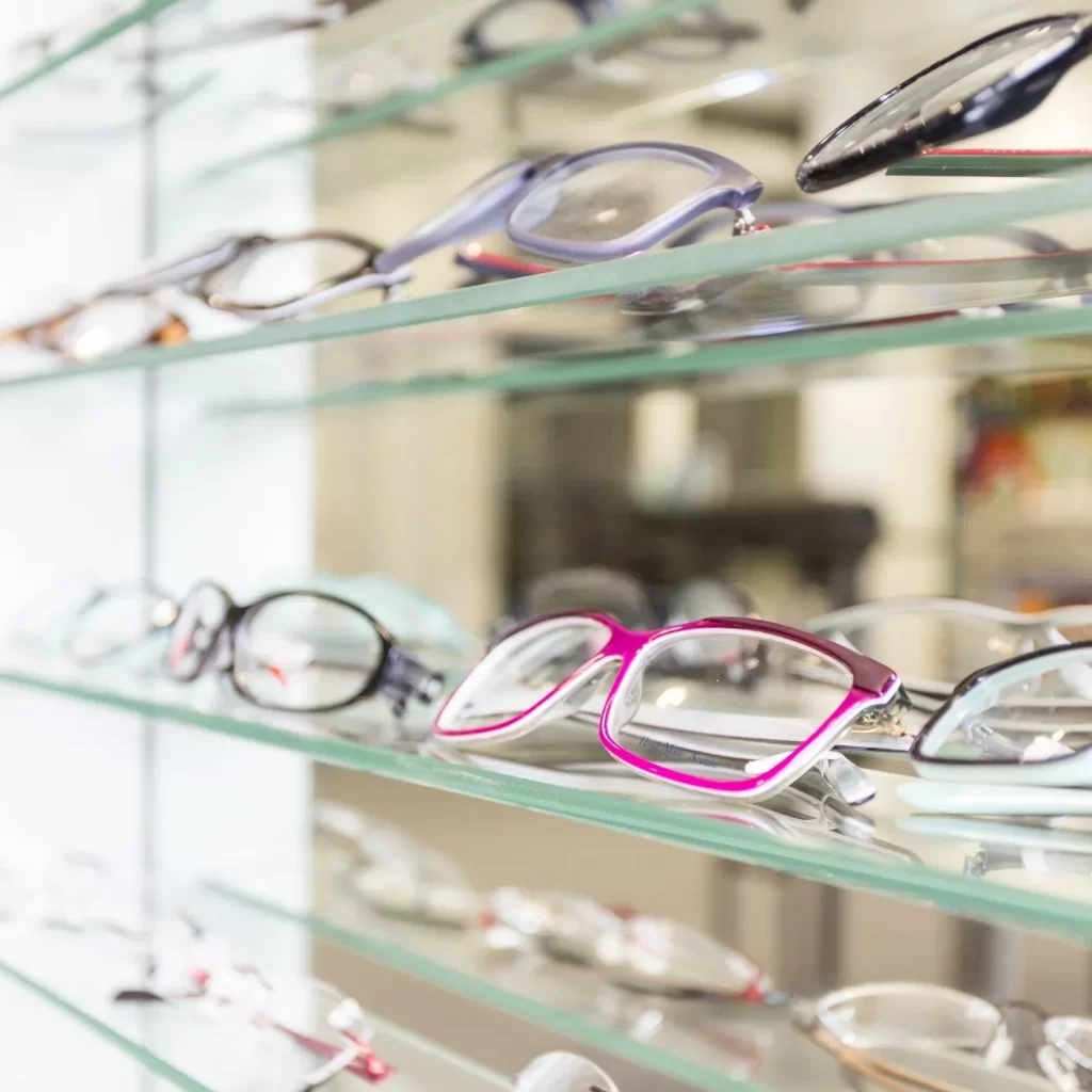 optical glasses in showroom for purchasing