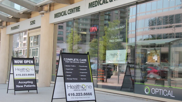 Board of healthone medical and wellness clinic offering complete care in Toronto