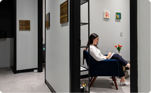 patient sitting in Private therapy room for confidential care