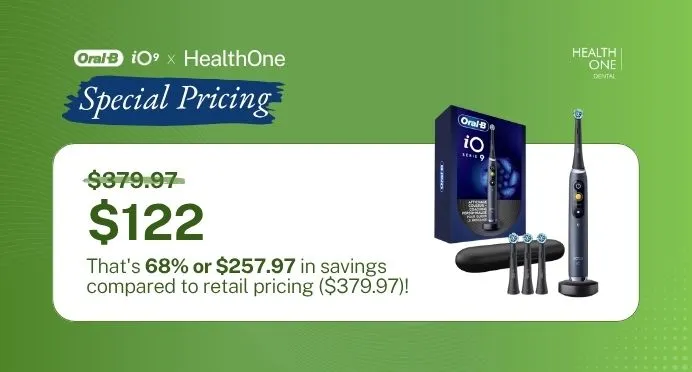 HealthOne special offer on the Oral-B iO Series 9 electric toothbrush for $122, compared with the $379.97 retail price, saving $257.97 or approximately 68%.